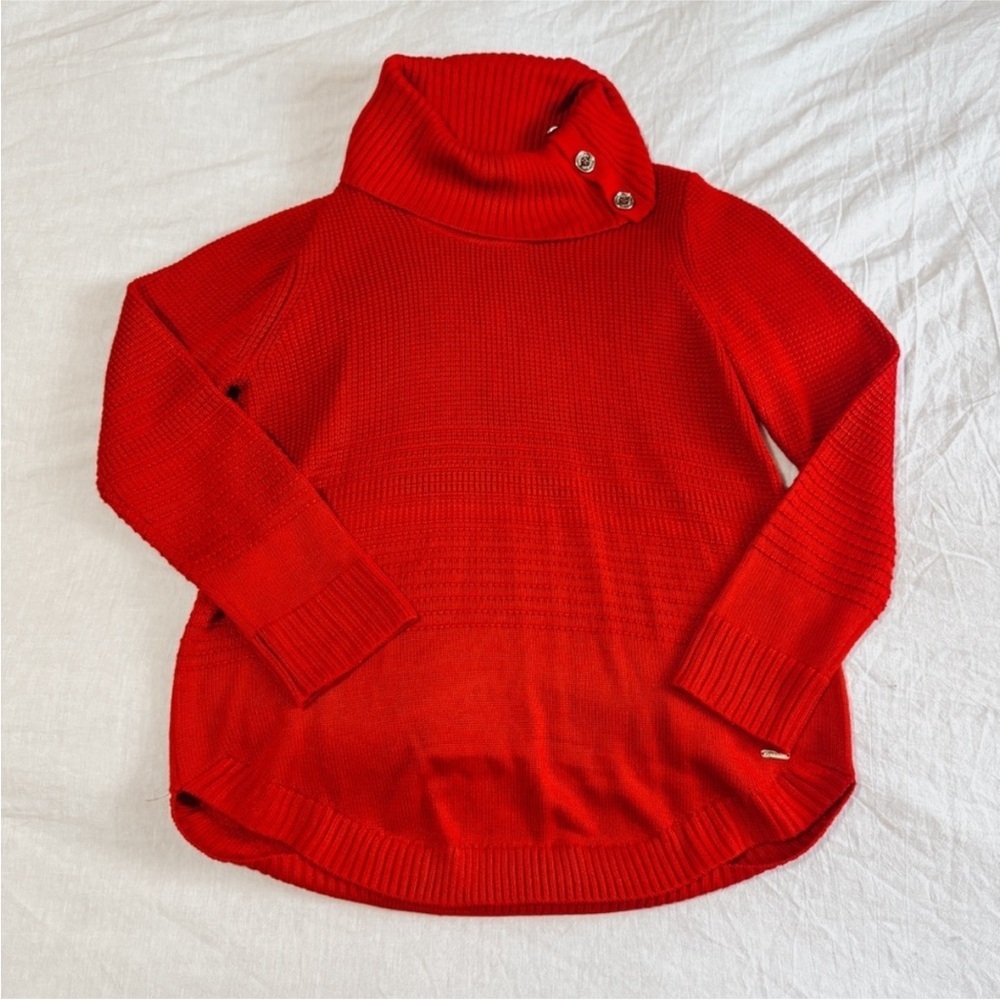 Calvin Klein Red Cowl Neck Sweater with Button Detail